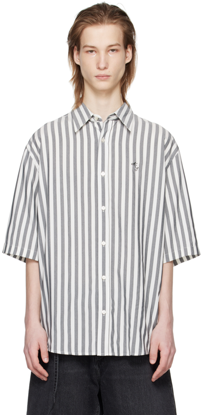 Acne Studios Short Sleeve Stripe Shirt In J83 Black/white