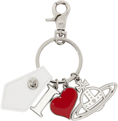 Vivienne Westwood Silver & White I Love Orb Keychain In A402 White