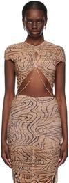 Mugler Tan Printed T-shirt In So29 Star Print Tan