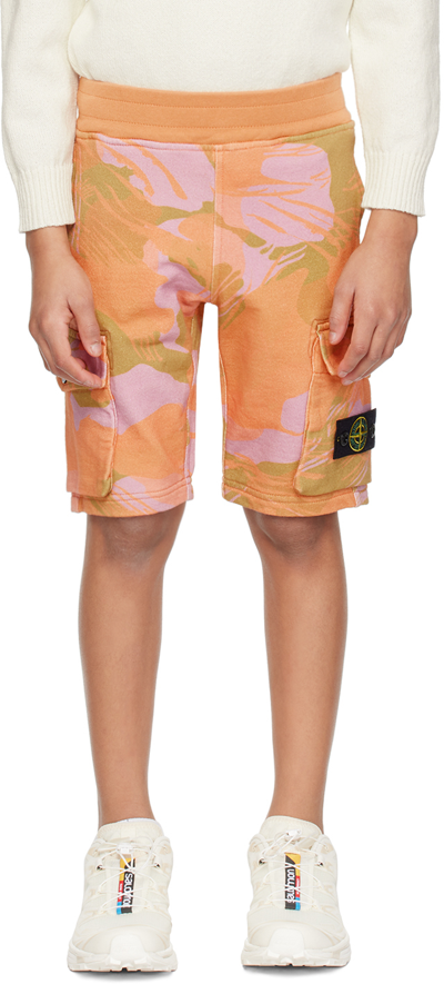 Stone Island Junior Kids Orange Printed Shorts In V0032 - Orange