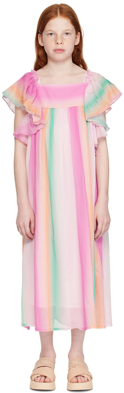 Chloé Kids Multicolour Ruffled Dress In Z41 Multi