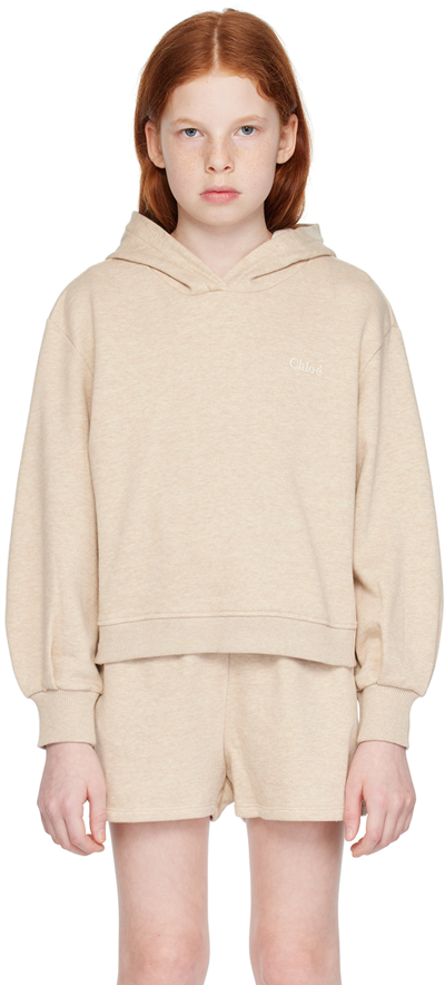 Chloé Kids Beige Lace-up Hoodie In C03 Beige