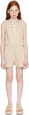 CHLOÉ KIDS BEIGE LACE-UP ROMPER