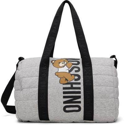 Moschino Baby Gray Printed Changing Bag & Mat Set In Neutral