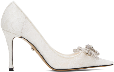 Mach & Mach Double Bow Crystal-embellished Lace Pumps In White