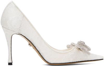 Mach&mach Double Bow Crystal-embellished Lace Pumps In White