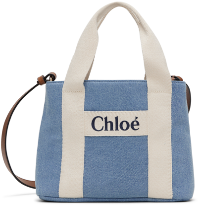 Chloé Kids Blue Printed Denim Bag In Z10 Denim Blue