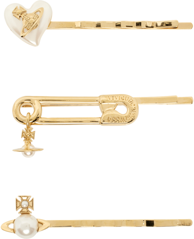 Vivienne Westwood Gold Tilda Hair Pin Set In R107 Gold/creamrose