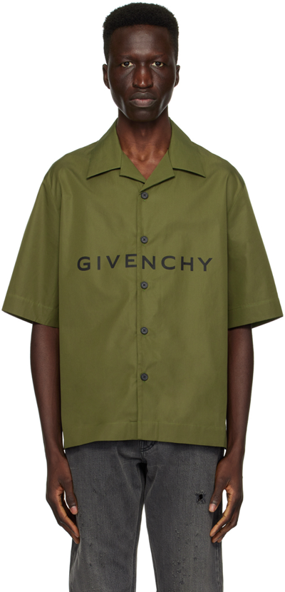 Givenchy Green Boxy-fit Shirt In 308-khaki/black