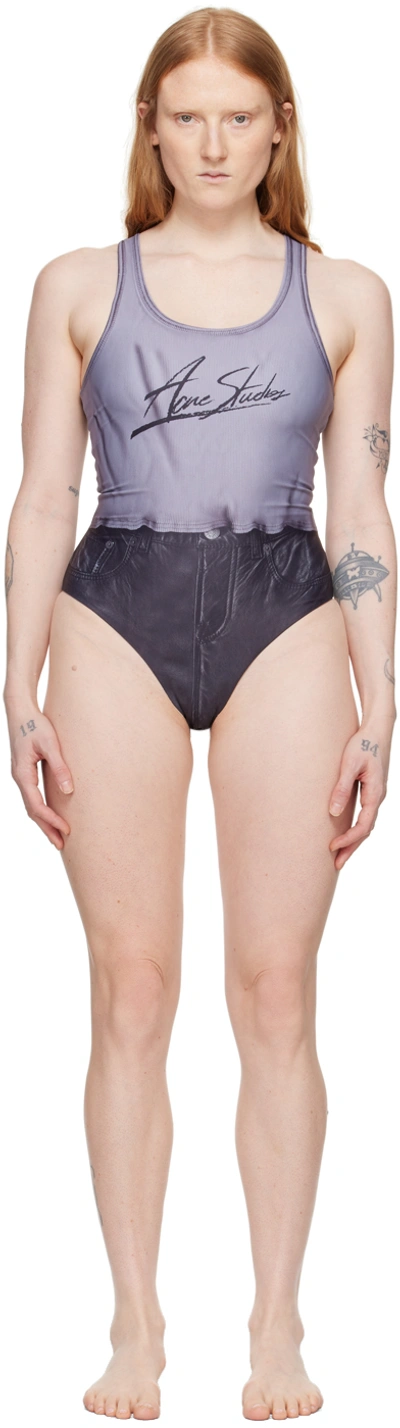 Acne Studios Grey Printed Swimsuit In Bdz Black Multicolor