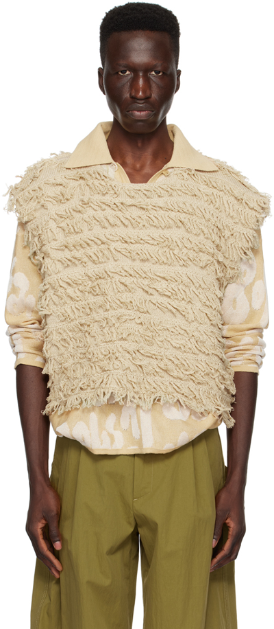 Bonsai Beige Fringed Vest In Rafia Rafia