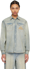 Kenzo Drawn Varsity Denim Shirt In Dy Stonebluedenim