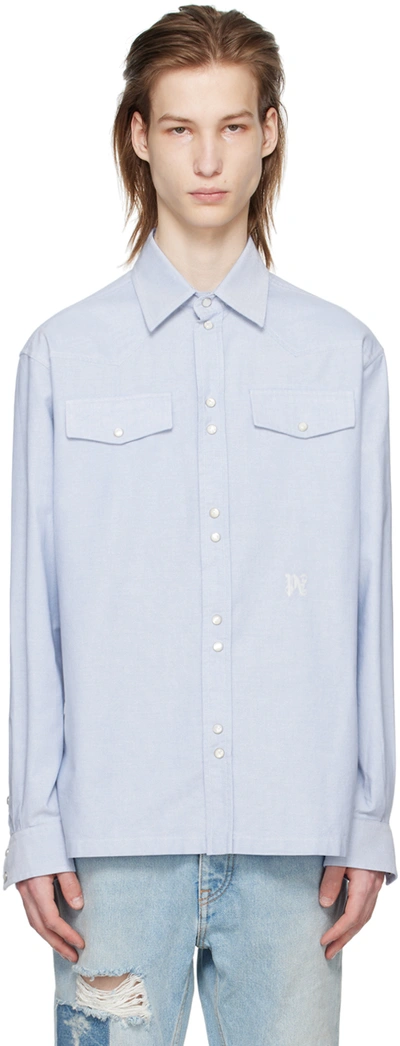 Palm Angels Blue Embroidered Shirt In Light Blue