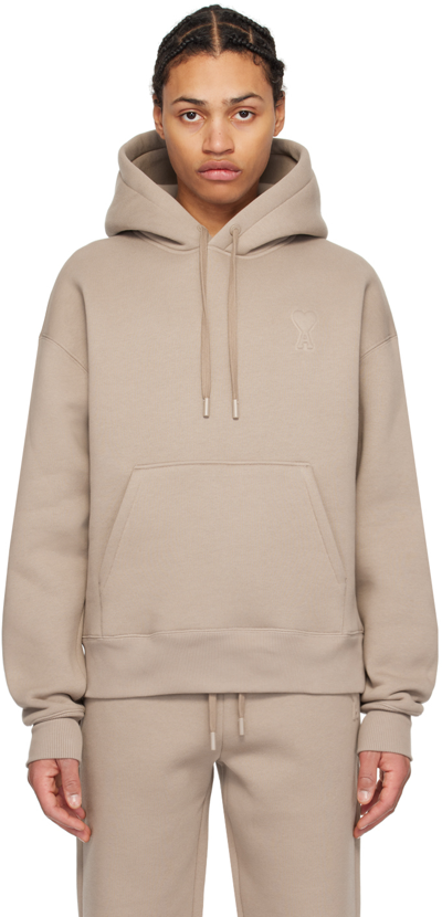 Ami Alexandre Mattiussi Logo-embossed Cotton-blend Jersey Hoodie In 2811 Light Taupe