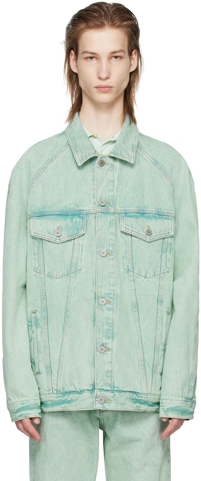 Palm Angels Overdyed Denim Jacket In Green