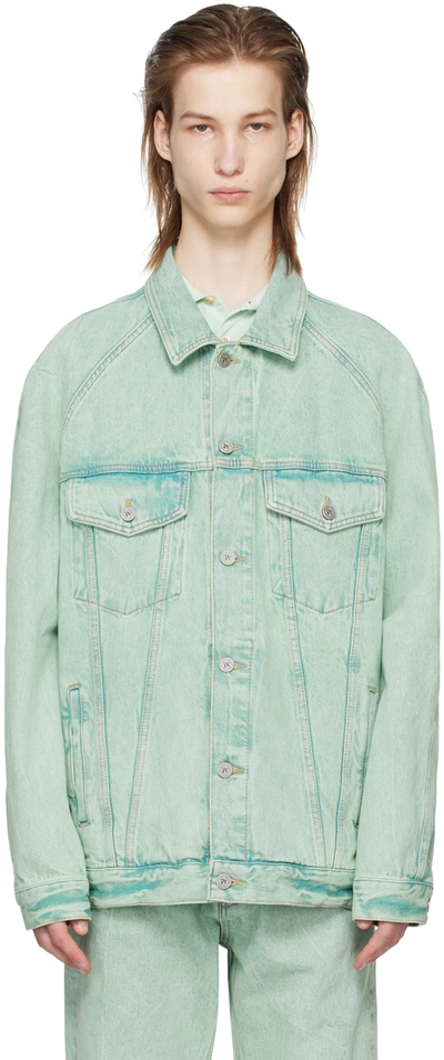 Palm Angels Overdye Logo Cotton Denim Jacket In Green