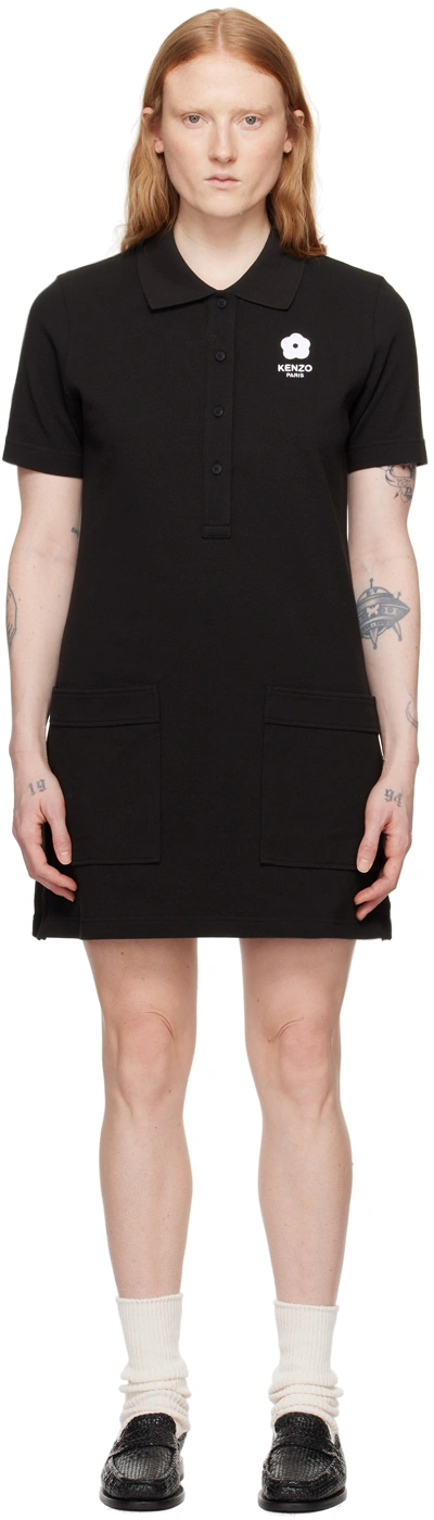 Kenzo Boke Flower-motif Polo Dress In Black