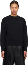Ami Alexandre Mattiussi Tonal Ami De Coeur Crew Neck Sweater In 001 Black