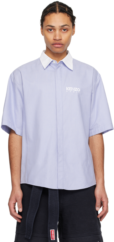 Kenzo Blue  Paris Stripe Shirt In Sky Blue