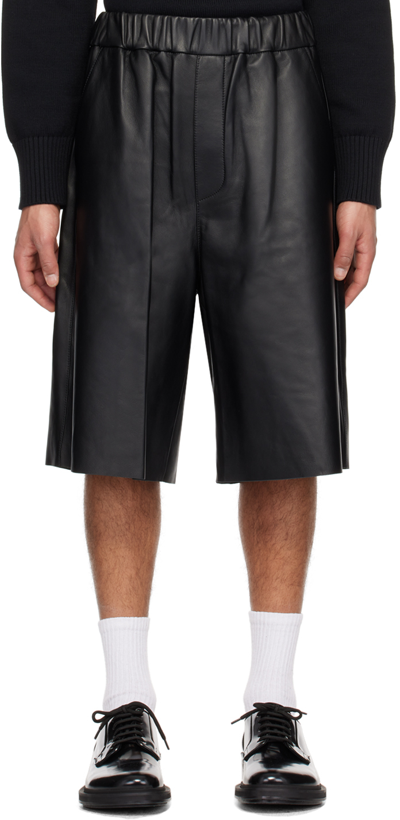 Ami Alexandre Mattiussi Black Elasticized Waistband Leather Shorts In Black/001