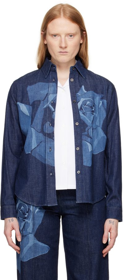 Kenzo Blue Cotton Shirt In Rinse Blue Denim