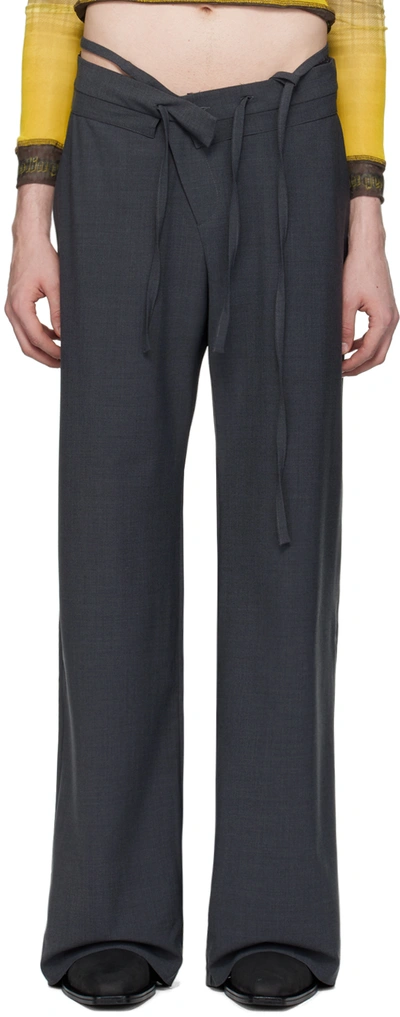Ottolinger Ssense Exclusive Gray Double Fold Trousers In Anthracite Anthra
