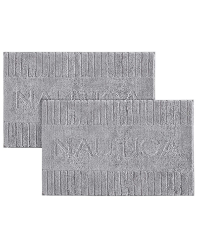 Nautica Logo Knit Bath Rug Set In Gray