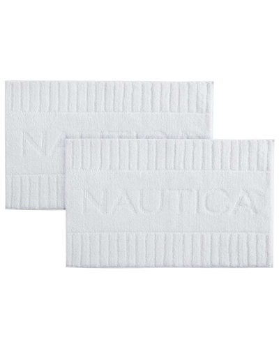 Nautica Logo Knit Bath Rug Set In White