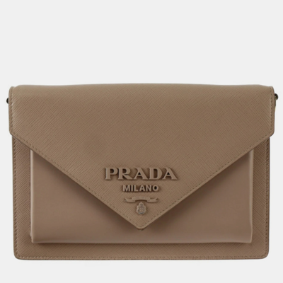 Pre-owned Prada Beige Mini Saffiano Lux Envelope Bag