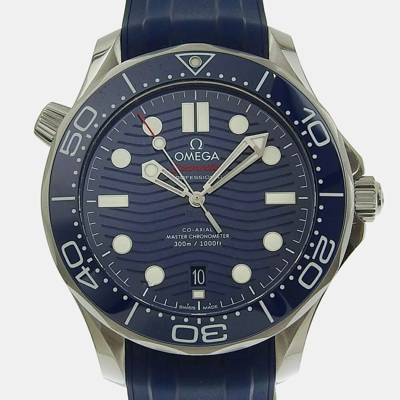 Pre-owned Omega Blue Stainless Steel Seamaster 210.32.42.20.03.001 Automatic Men's Wristwatch 44 Mm