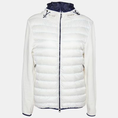 Pre-owned Moncler White Quilted & Knit Zip Up Hooded Cardigan L