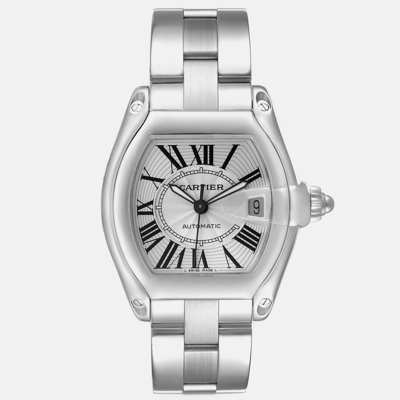 Pre-owned Cartier Roadster Large Silver Dial Steel Men's Watch W62025v3 38 X 43 Mm