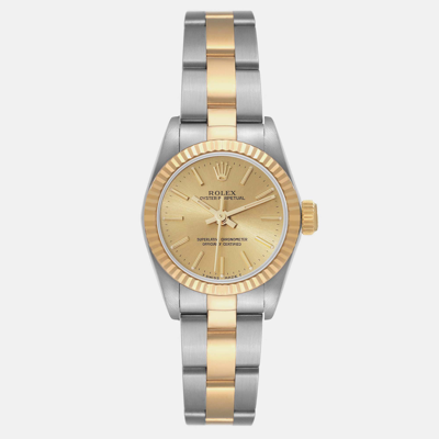 Pre-owned Rolex Oyster Perpetual Steel Yellow Gold Ladies Watch 67193 24 Mm