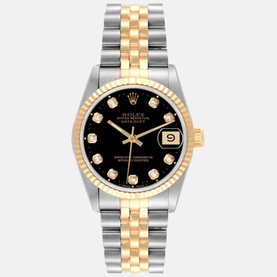 Pre-owned Rolex Datejust Midsize Steel Yellow Gold Diamond Dial Ladies Watch 68273 31 Mm In Black