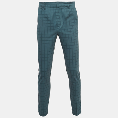 Pre-owned Bottega Veneta Blue Grid Check Cotton Formal Trousers S