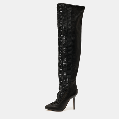 Pre-owned Jimmy Choo Black Leather Knee Length Boots Size 40