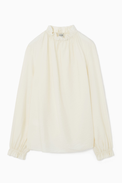 Cos Ruffled High-neck Blouse In White