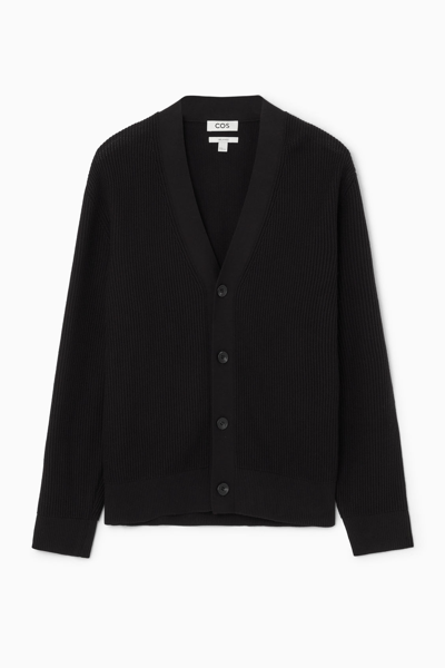 Cos Ribbed Cotton Cardigan In Black