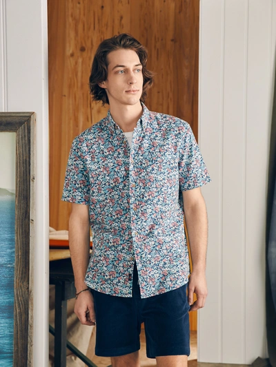 Faherty Breeze Short Sleeve Printed Button Front Shirt In Seafoam Beach Blossom