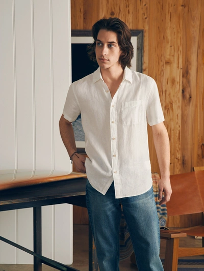 Faherty Short-sleeve Palma Linen Shirt (tall) In White Basketweave