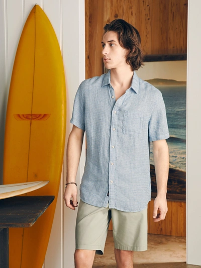 Faherty Short-sleeve Palma Linen Shirt (tall) In Blue Basketweave