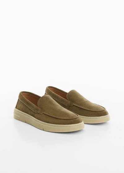 Mango Split Leather Shoes Khaki In Kaki