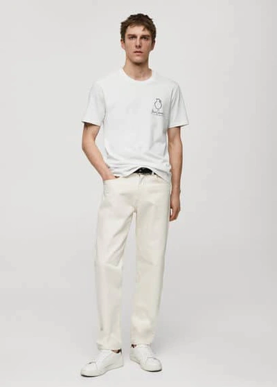 Mango 100% Cotton T-shirt With Printed Detail White In Blanc