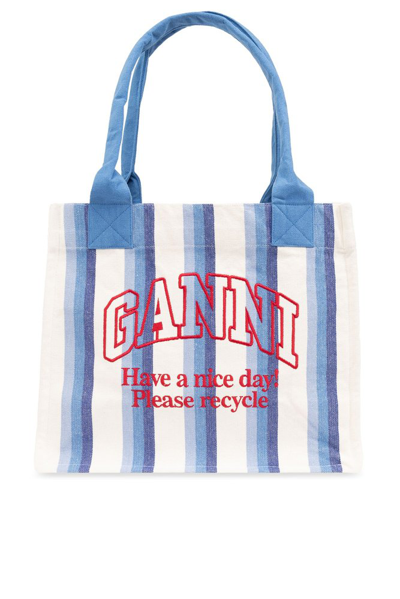 Ganni Shopper Bag With Logo In Multi