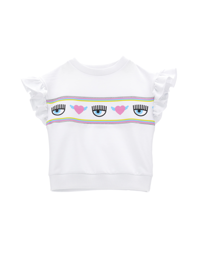 Chiara Ferragni Babies'   Cfmaxilogomania Sweatshirt With Ruffles In White