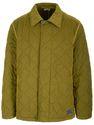 Burberry Logo Embroidered Quilted Jacket In Green