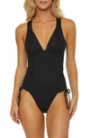 Soluna Shirred Cinched Tie One-piece Swimsuit In Black