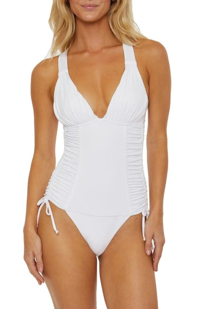 Soluna Shirred Cinched Tie One-piece Swimsuit In White