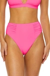 Soluna Ruched High Waist Bikini Bottoms In Flamingo