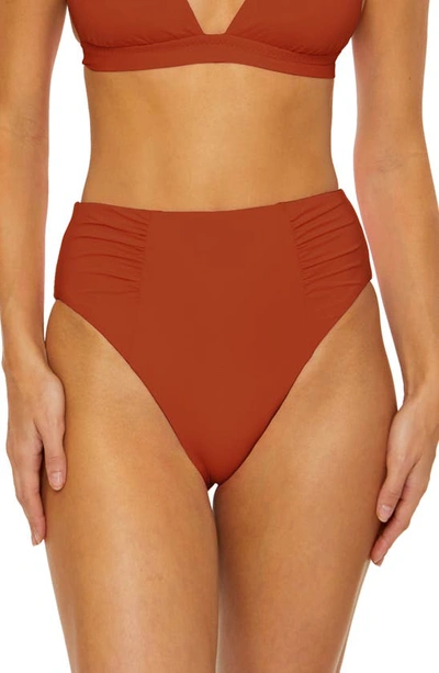 Soluna Ruched High Waist Bikini Bottoms In Copper